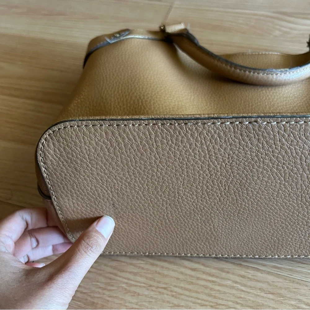 Anne Klein Brown Pebbled Grain Leather Satchel Bag
